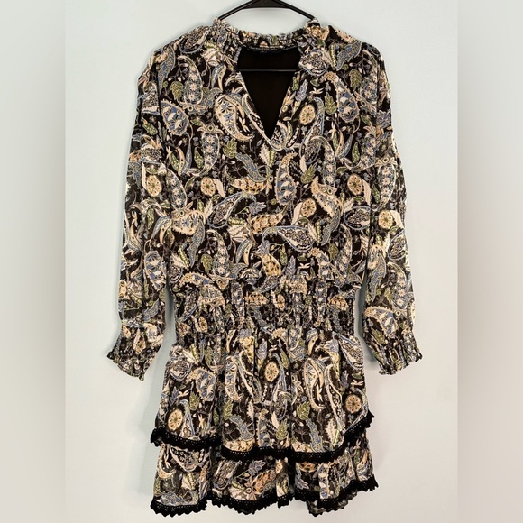 Central Park West Dresses & Skirts - Anthropologie Central Park West Dress Paisley Black Smocked Long Sleeve Size Sm